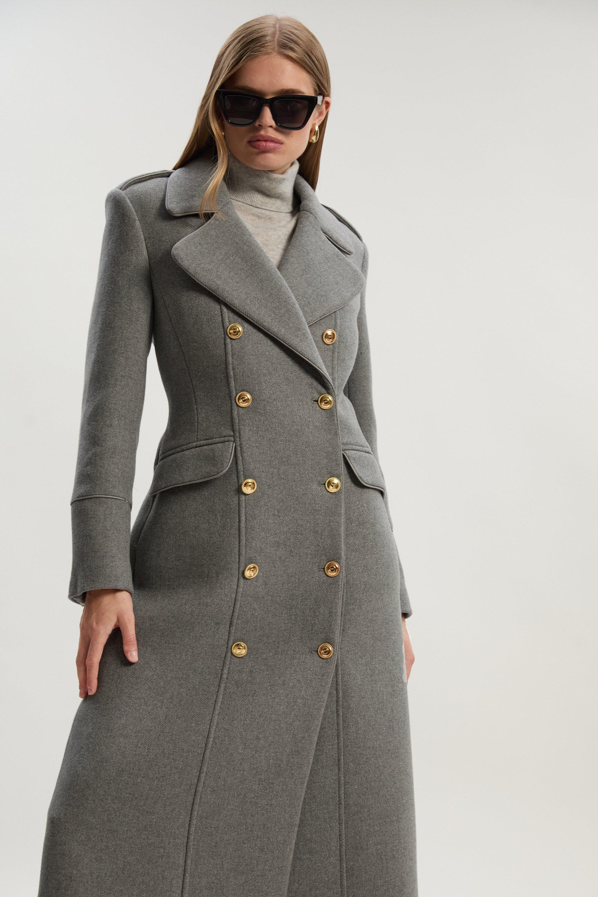 KAREN MILLEN ウール ダブルブレスト ミリタリーコート ミディ bkk21256_black_xl?$